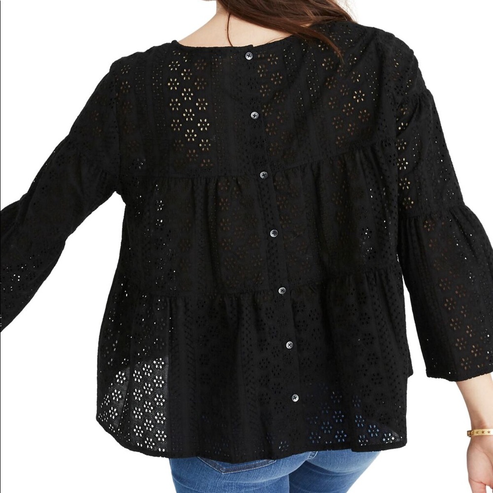 MADEWELL Eyelet Tiered Button Up Back Top M Blk - Picture 5 of 7